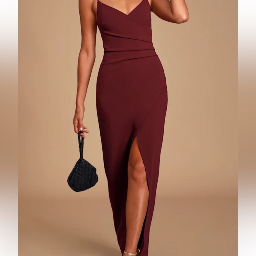 Lulus Burgundy Front-Slit Formal Sleeveless Dress